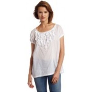 Calvin Klein Jeans White Cotton‎ Top with Ribbon Detail - Size Large